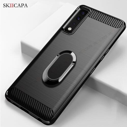 Carbon Fiber Brushed Soft Phone Case For LG Stylo 7 K42 K92 K62 K22 Plus K52 Q92 Ring Holder Stand Shockproof Protective Cover
