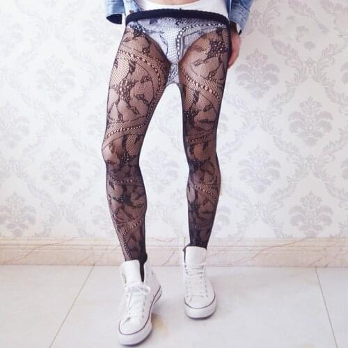 Black Mens Printed Pantyhose Male High Elasticity Transparent Breathable Socks Mens Long Stocks