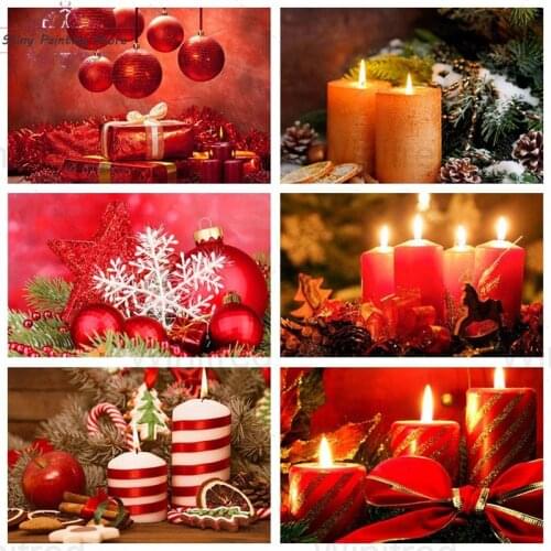 Decorative Art Diamond Painting Christmas 5D DIY Cross Stitch Mosaic Red Xmas Candle Diamond Embroidery Handmade Christmas Gift