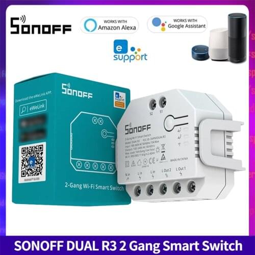 SONOFF DUAL R3 2 Gang Dual Relay Module DIY MINI Smart Switch Power Metering Smart Home Control via eWeLink Alexa Google Home