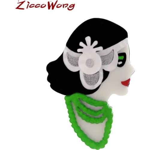 ZiccoWong Elegant Fashion Acrylic Flower Fairy Girl Brooch Pins For Girl Kids Unique Design Figure Girl Badge Pins Party Gift
