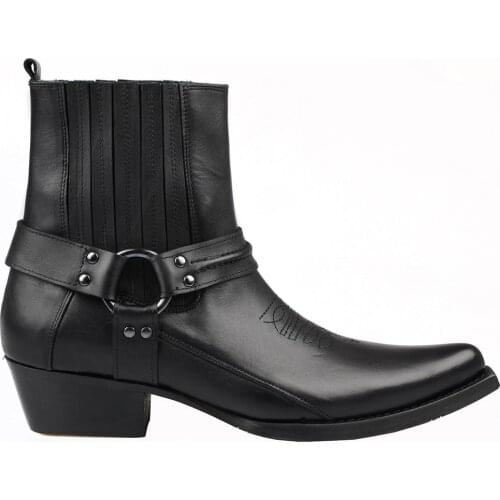FootCourt- Western Style Buckle Strap Cowboy Boots Pointed Toe Mid Heel Motorcycle Boots Etor Footwear New Design Spring Autumn