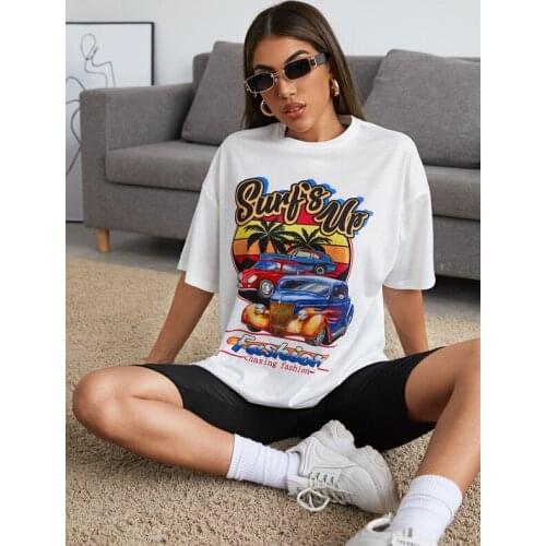 Oversized T Shirt Women Fashion Harajuku Punk Streetwear Tops Female Clothes Car Print Summer Casual Short Sleeve Womens T Shirt