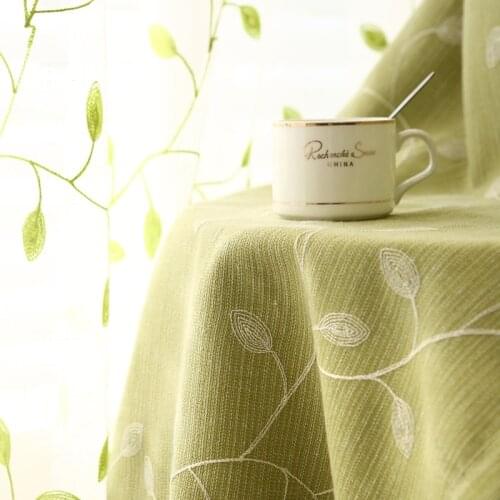 High-end Simple Modern Garden Cotton and Linen Embroidery Leaves Curtains for Living Room Bedroom Dining Room