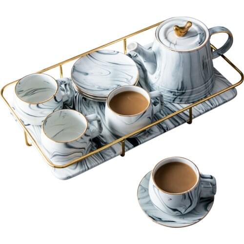 Nordic Simple Coffee Cup Saucers Set Creative Ceramic Afternoon Kung Fu Marble Teacup Tea Set Mug Taza Cafe Wedding Gifts EE50BD