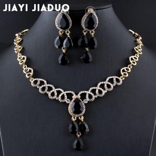 Jiayijiaduo Wedding jewelry set Gold-color African women peacock tail Necklace Earrings sky blue charm dress accessories