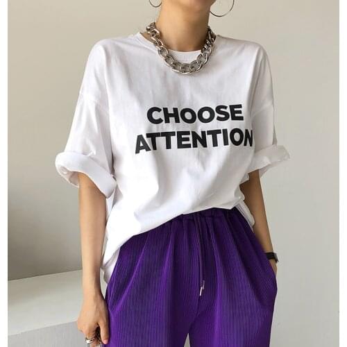 Korean Chic Summer Simple Round Neck Letter Printing Design Casual All-Match Loose Hedging Short-Sleeved T-Shirt Women