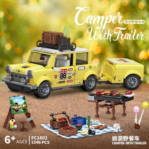 MOC Bricks Tractor Car Model Building Blocks Art Tourist Picnic Car Educational Bricks Toys for Kids Gifts