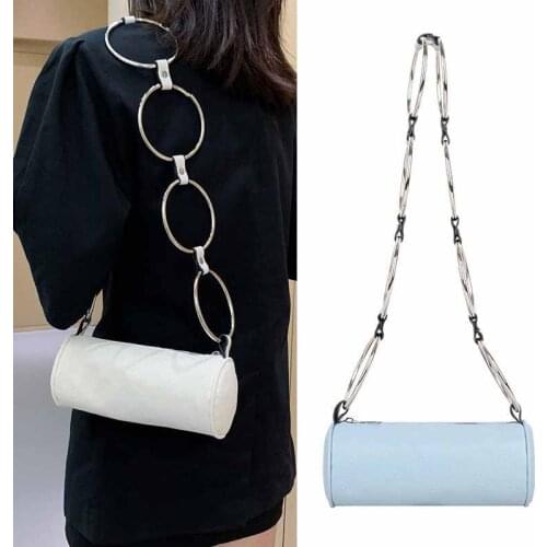 Fashion Metal Ring Shoulder Bag Ladies Cylinder Shaped Messenger Handbags for Women Solid Color Small Round Crossbody Sling Bags