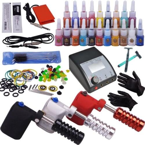 Permanent makeup supply 3 guns kit tattoo complete machine professional body piercing kit rotary machine for tattoo