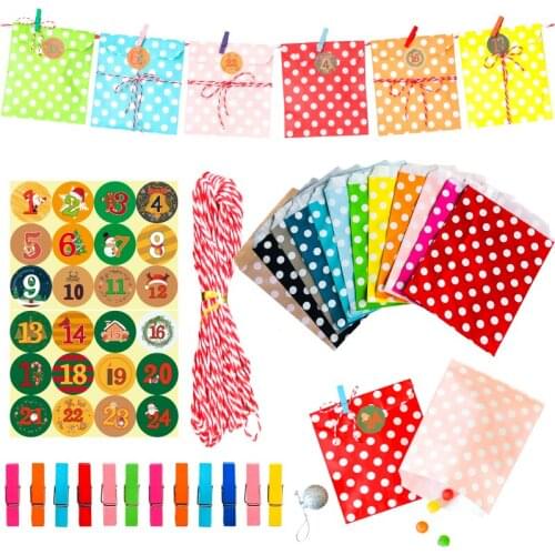 24sets Colorful Polka Dot Gift Bags Merry Christmas Kraft Paper Bags Set Xmas Wedding Party Favor Bags Wrapping Supplies