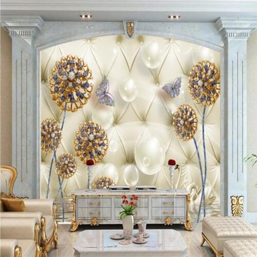 Beibehang Wallpaper Mural Wall Sticker 3D Soft Bag Diamond Dandelion 3d Pearl Swan Jewelery Background Wall papel de parede