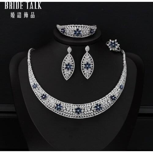 Bride Talk Gorgeous CZ Zircon Necklace Earrings Bangle Ring 4PCS Jewelry Sets For Nigerian Dubai Bridal Wedding Gold Jewelry Set