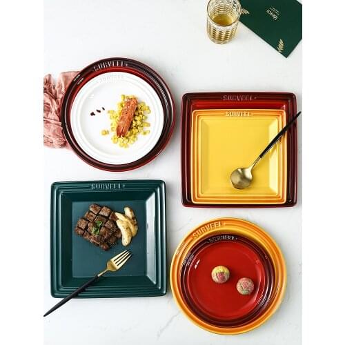 Nordic tableware ceramic dish Western dish square plate steak plate salad dish breakfast disc noodle dish Snack tray dinner set