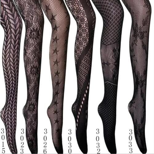 2020 New Multi Type Tattoo Lace Fishnet Mesh Stockings Women Girl Hollow Out Tight Slim Pantyhose Meias Hosiery