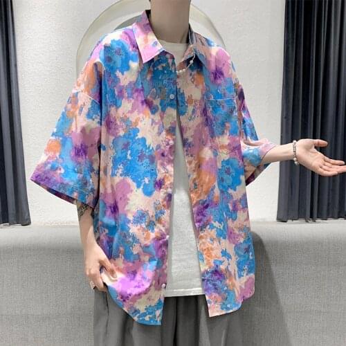Summer New Tie Dye Beach Shirt Fashion Printed Large Size Button Up Oversize Hawaiian Shirt Men 4XL 5XL