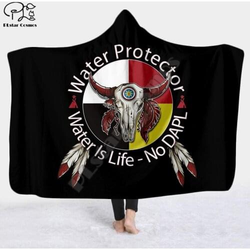 Plstar Cosmos Black Native Indian Lakota Skull Hooded Blanket 3D full print Wearable Blanket Adults men women style-11