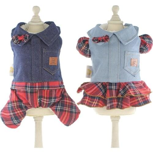 Pet Dog Clothes Winter Small Dog Denim Jumpsuit Dress Puppy Couple Clothing For Cats Poodle Pomeranian Jacket Warm Coat Outfits