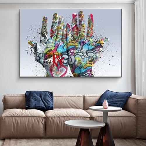 Original design two hands canvas abstract graffiti pop wall art painting for living room wall gallery display bedroom poster
