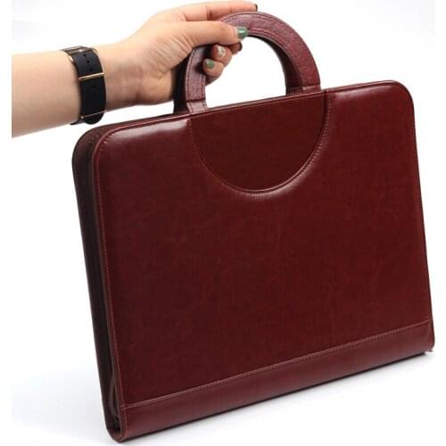 A4 Document Folder PU Leather Zipped Ring Binder Conference Bag Business Briefcase Office School Supply with calculator notebook