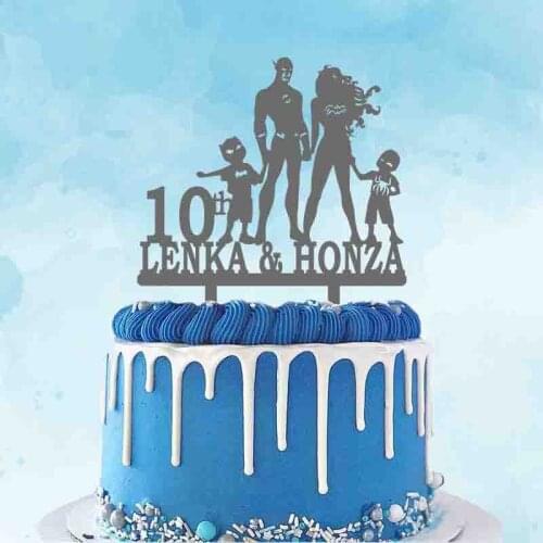 Personalized 10th 20th Wedding Anniversary Cake Topper Custom Couple Name Super Hero Family Super Man Bat Woman Super Boys