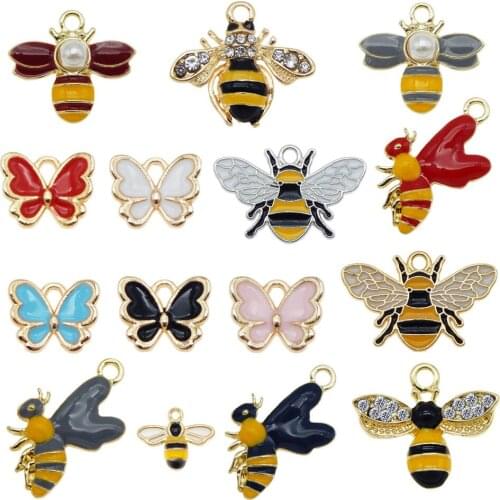 JulieWang 15pcs Alloy Enamel Bee Charms For Jewelry Pendants DIY Earrings Necklace Making Accessory