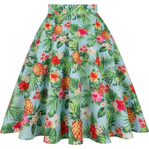 Casual Travel Skirt Jupe 2021 New Pineapples Palm Leaves and Flowers Printed Women Skirt VD0020 Female Swing Skater
