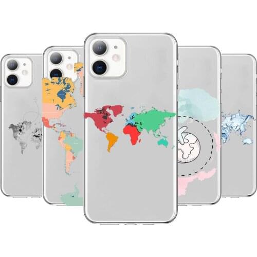 Luxury World Map trave Anime Style Phone Case cover For iphone 11 pro max Cases 12 8 7 6 s XR PLUS X XS SE 2020 mini Transpare
