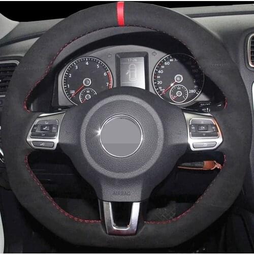 DIY Black Suede Genuine Leather Car Steering Wheel Cover For Volkswagen VW Golf 6 (VI) GTI Polo GTI Scirocco CC (R-Line)
