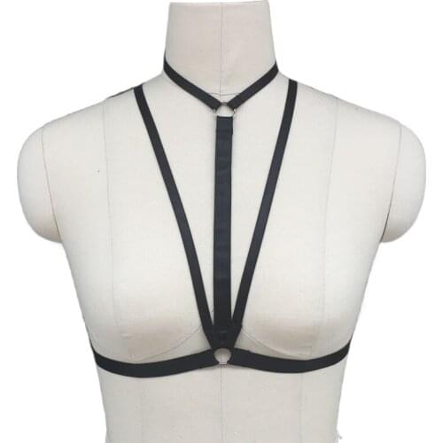 Sexy goth clothes Cross Elastic body HARNESS BRA Bondage Cage Bra Women Black Lingerie Pole Dance Fetish Wear Underwear
