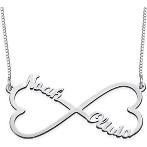 AIYANISHI 925 Silver Personalized Name Necklaces Heart Shape 2 Names Infinite Necklace Customized Name Jewelry Women Necklaces