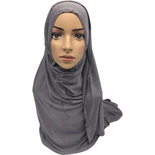 Gray Soft Cotton Muslim Headscarf Instant Jersey Hijab Full Cover Cap Wrap Scarf Islamic Shawls Women Turban Head Scarves