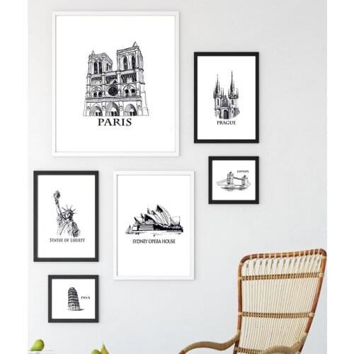 Modern and Simplicity Landmark Building Painting Study Bedroom Canvas Posters and Prints for Nodic Living room Decoration