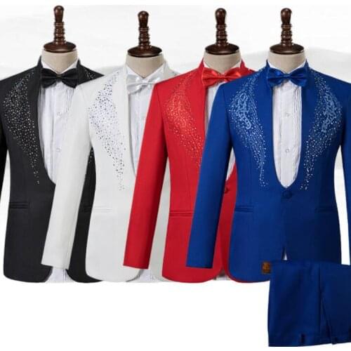 Sequin chorus Blazer men suit set with pants mens suits costume singer star style stage stand collar clothing formal dress