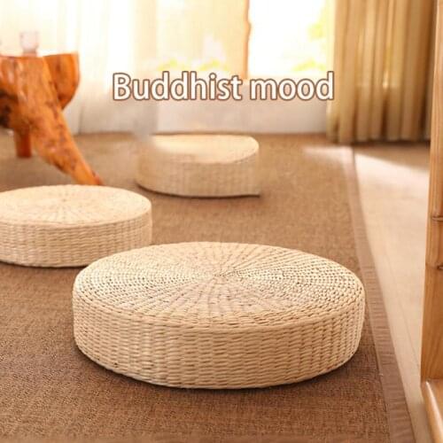 Japanese Style Handcrafted Eco-Friendly Padded Knitted Straw Flat Seat Cushion Hand Woven Tatami Floor Cushion Woven Straw Seat