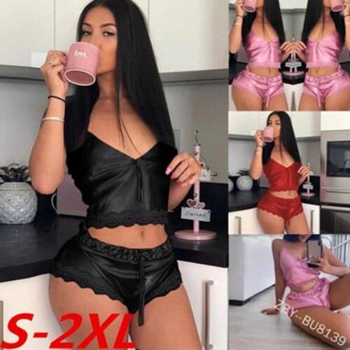 Women Pajamas Sets Spaghetti Strap Top And Shorts Summer Satin Sleepwear Sexy Solid Colour Sets Femme Nightwear