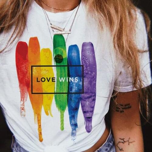 2020 Womens Fashion Top Female T-shirts Top Kawaii Rainbow Tshirt Love Is Love Ladies Streetwear 90s Graphic Plus Size Clothes
