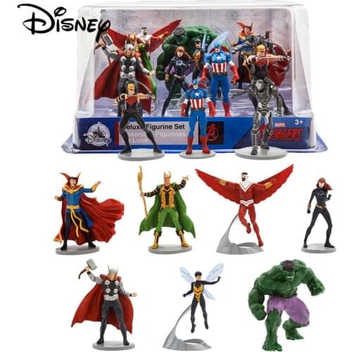 Disney Marvel Avengers Captain America Hulk Thor Loki Wasp Falcon Ironman Hawkeye Black Widow 10Pcs Action Figure Model Set Toys