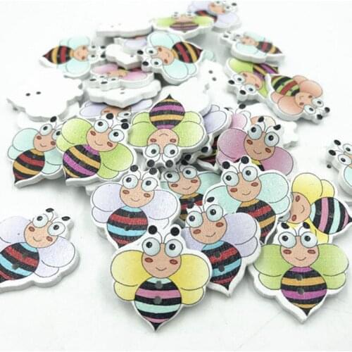 100pcs Mixed color Cartoon bee Wooden Buttons DIY Sewing scrapbooking Handicrafts 24mm