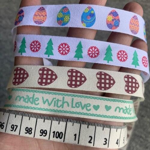 100Yards 15MM 100% Cotton Ribbon Eggs Christmas Tree Heart Ruler Nature Ribbon Sewing Tape Bias Binding DIY Crafts Accessories