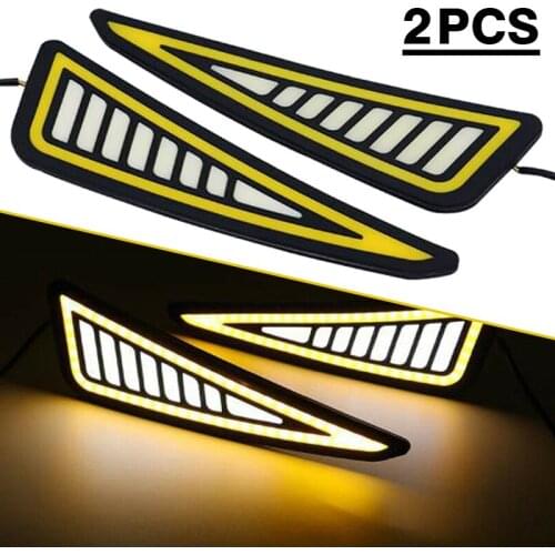 2pcs 12V Car Auto LED Day-time Running Light White And Amber Driving Turn Signal Lamp 150Lm 19x6cm DIY Parts Accessories