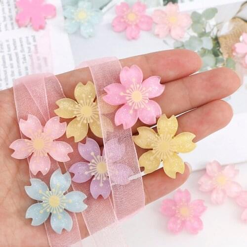 20Pcs Beautiful DIY Mix Color Cherry Blossoms Resin Flatback Embellishment Accessories Scrapbooking Crafts Phone Decoration 26mm