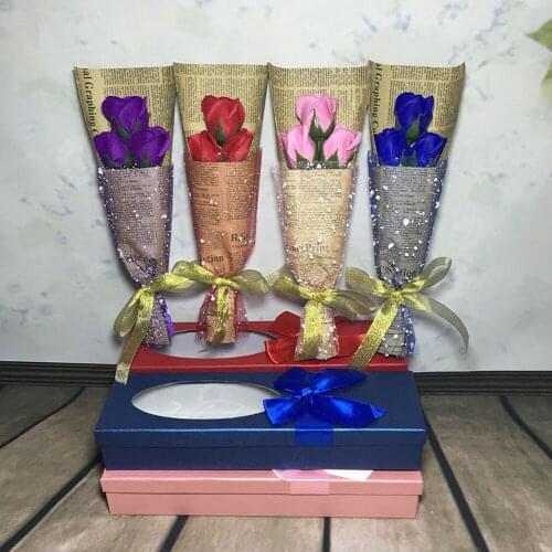 3pc/box Rose Soap Flower Bouquet Gift For Teachers Day Mothers Day Valentines Day Birthday New Year Wedding Decoration P20
