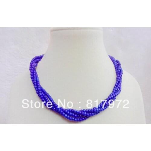 4 Rows 4mm Bead Dark Blue Lapis Lazuli Round Bead Multilayer Twined Handmade Necklace Woman jewelry Party charm