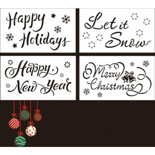 4pc 30*17.6cm Happy New Year Stencil DIY Walls Layering Painting Template Decoration Scrapbooking Embossing Supplies Reusable
