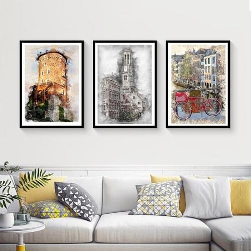 5D DIY Diamond Painting Retro Colorful City Full Square/Round Diamond Embroidery Cityscape Landscape Art Painting Home Decor