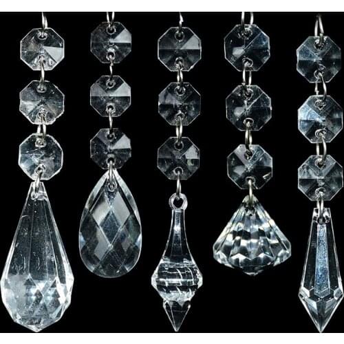 5P-Crystal Acrylic Bead Garland Chandelier Accessories With hook Clear Glass Beads Chain for Wedding Home DIY Craft Decoration