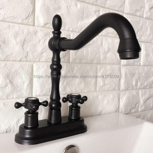 Oil Rubbed Bronze Double Handle Bathroom Wash Basin Mixer Taps / 2 Hole Deck Mounted Swivel Spout Vessel Sink Faucets Nhg079