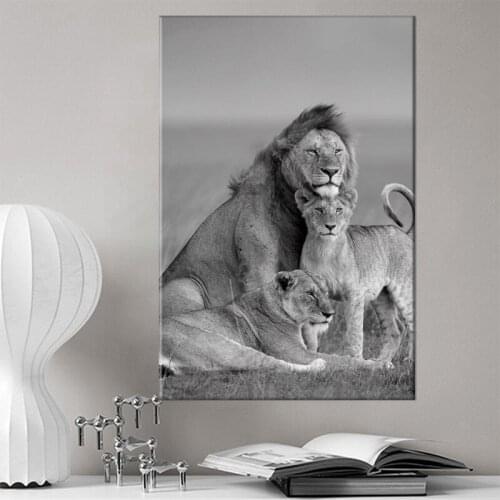African Lions Family Black And White Canvas Art Posters And Prints Animals Canvas Paintings On the Wall Art Pictures Home Decor