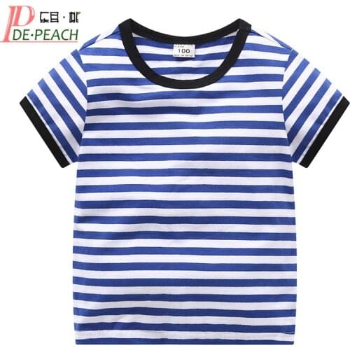 DE PEACH 2019 New Kids Cotton Short Sleeve TShirts Baby Boys Girls O-Neck Striped T-shirt Children Casual Tops Bottoming Shirt